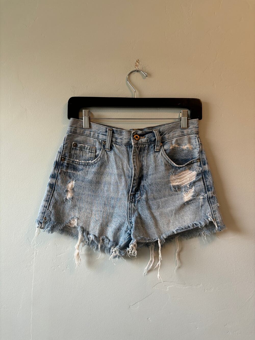 Pistola Light Wash Distressed Denim Fray Shorts
